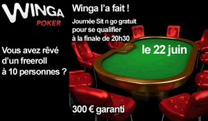 Winga Poker : Journée Sit'n'Go gratuit pour se qualifier pour la finale aux 300 euros garantis à 20h30