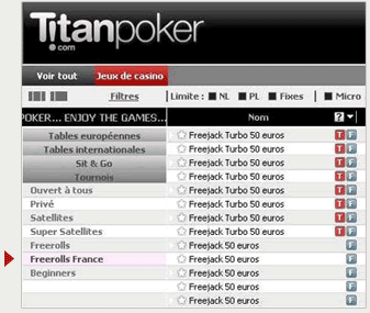 Freeroll sur le logiciel Titan Poker