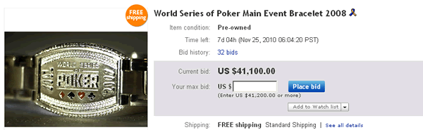 Bracelet WSOP en vente sur eBay